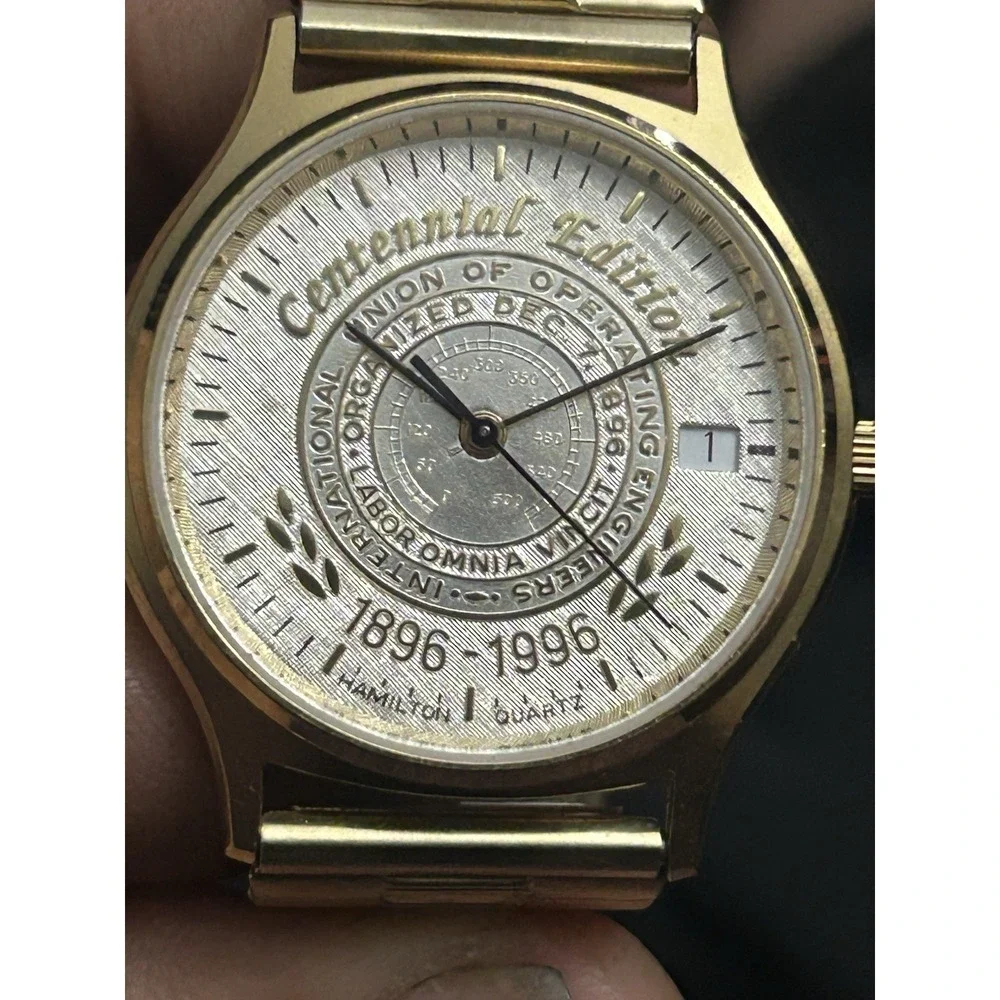 Vintage Mens Hamilton Quartz Watch 1896-1996 Union Operating Engineers 